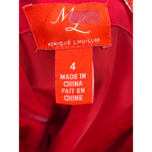 Monique Lhuillier Off Shoulder Maxi High Low Gown Dress 4 Red Wedding Guest - Picture 6 of 7